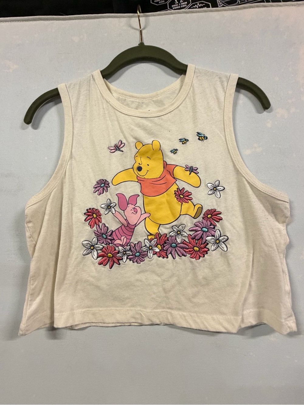 Disney Winnie the Pooh Large Cream Embroidered Cropped Tank Top
